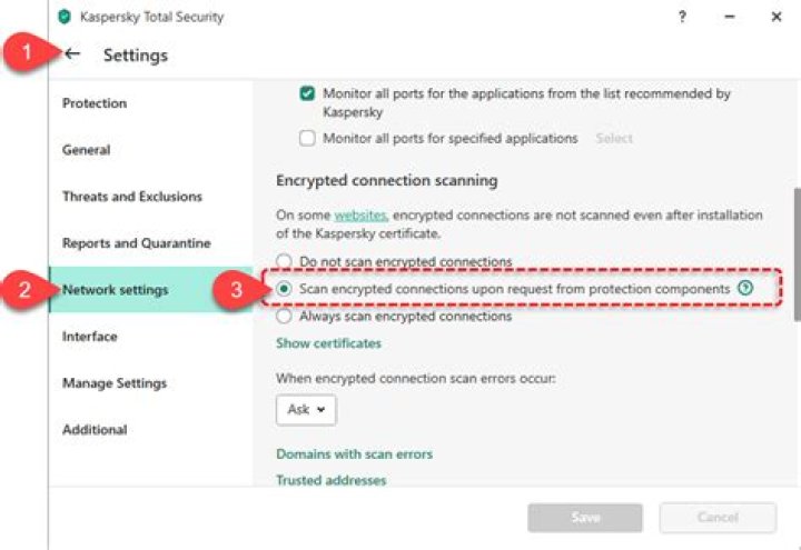 Do not scan encrypted connections Kaspersky?