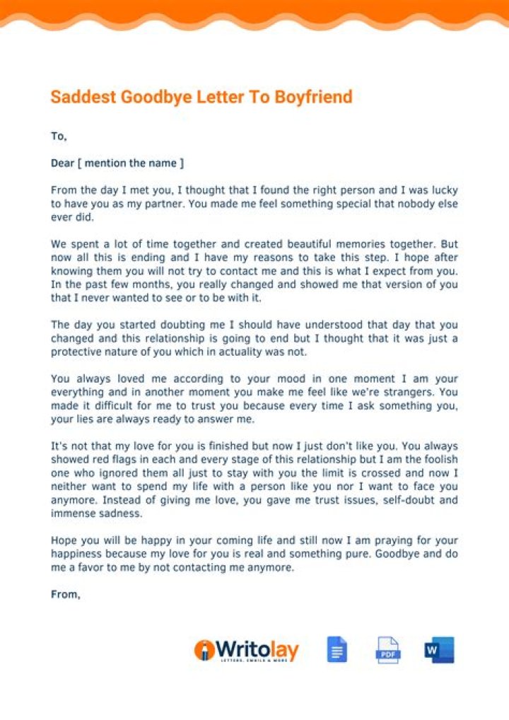 How do you make someone cry in goodbye letter?